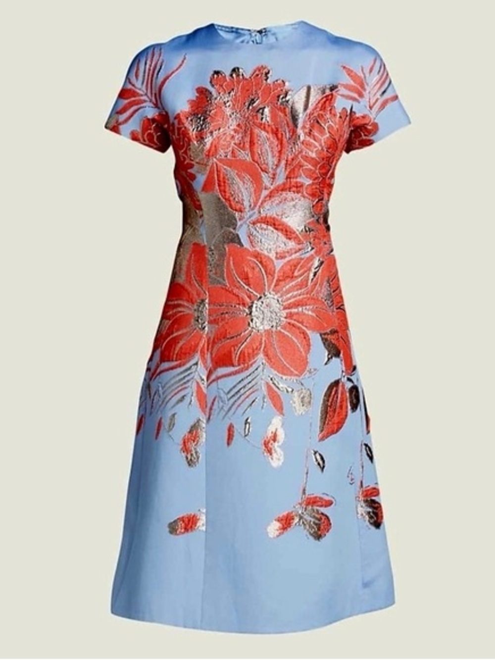 Rickie Freeman for Teri Jon Light Blue Dress with Coral Floral Embroidery